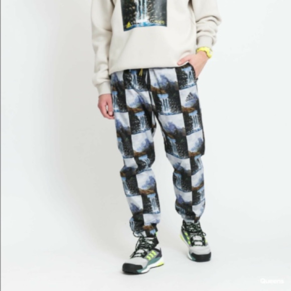 Adidas Mountain Primegreen rare! Scenic Print Pants with Yellow Drawstring